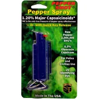 Pepper Shot 1.2% MC 1/2 oz pepper spray hard case belt clip and quick release keychain blue