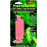 Pepper Shot 1.2% MC 1/2 oz pepper spray hard case belt clip and quick release keychain pink