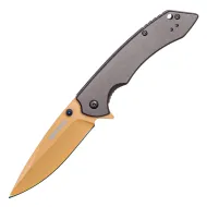 Assisted Open Folding Pocket Knife with Grey handle and Orange Blade