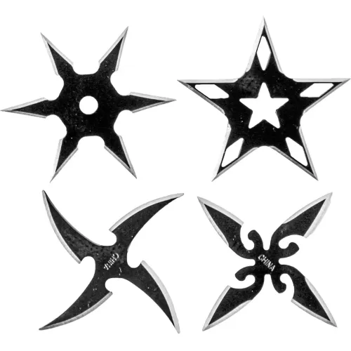 2.5” Black Steel Throwing Star with Pouch 4pc Set